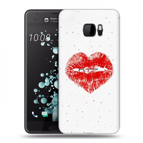 Полупрозрачный дизайнерский пластиковый чехол для HTC U Ultra Прозрачные поцелуи