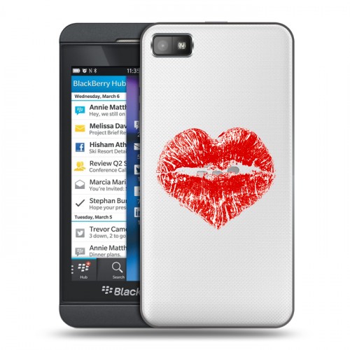 Полупрозрачный дизайнерский пластиковый чехол для BlackBerry Z10 Прозрачные поцелуи