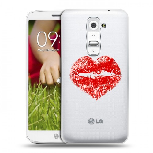 Полупрозрачный дизайнерский пластиковый чехол для LG Optimus G2 mini Прозрачные поцелуи