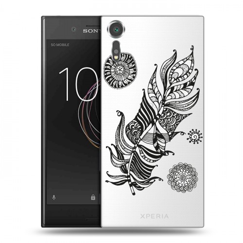 Полупрозрачный дизайнерский пластиковый чехол для Sony Xperia XZs Прозрачные перья