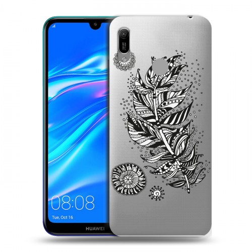 Полупрозрачный дизайнерский пластиковый чехол для Huawei Y6 (2019) Прозрачные перья