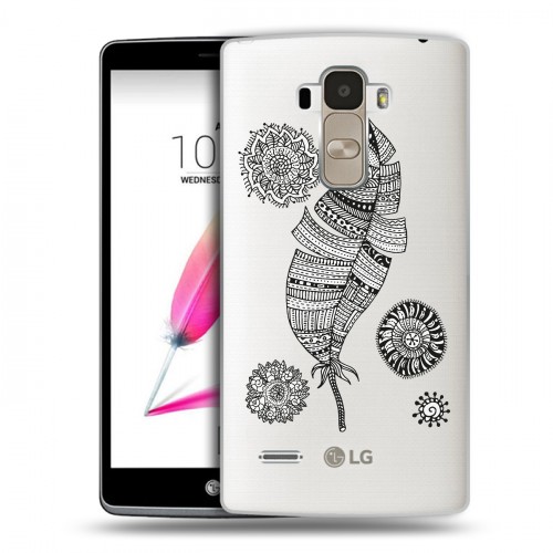 Полупрозрачный дизайнерский силиконовый чехол для LG G4 Stylus Прозрачные перья