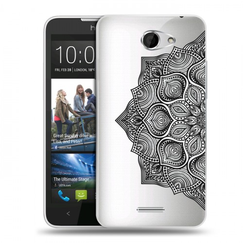 Полупрозрачный дизайнерский пластиковый чехол для HTC Desire 516 Прозрачные мандалы