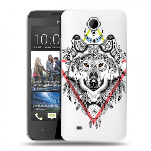 Полупрозрачный дизайнерский силиконовый чехол для HTC Desire 300 Животный арт