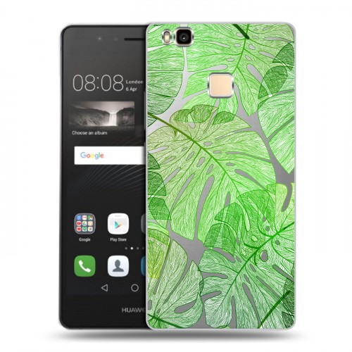 Полупрозрачный дизайнерский пластиковый чехол для Huawei P9 Lite Прозрачные листья
