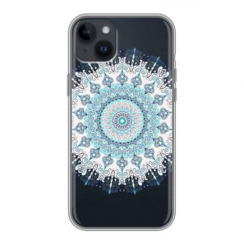 Полупрозрачный дизайнерский пластиковый чехол для Iphone 14 Plus Голубые мандалы