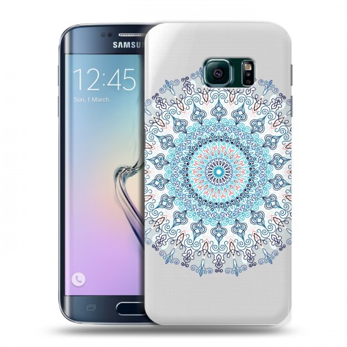 Полупрозрачный дизайнерский пластиковый чехол для Samsung Galaxy S6 Edge Голубые мандалы