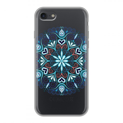 Полупрозрачный дизайнерский силиконовый чехол для Iphone 7 Голубые мандалы
