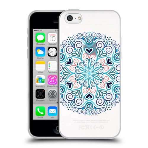 Полупрозрачный дизайнерский пластиковый чехол для Iphone 5c Голубые мандалы