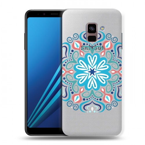 Полупрозрачный дизайнерский пластиковый чехол для Samsung Galaxy A8 Plus (2018) Голубые мандалы