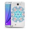 Полупрозрачный дизайнерский пластиковый чехол для Samsung Galaxy Note 2 Голубые мандалы