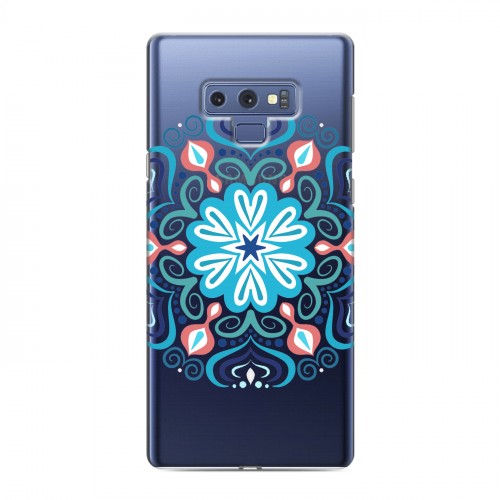 Полупрозрачный дизайнерский силиконовый с усиленными углами чехол для Samsung Galaxy Note 9 Голубые мандалы