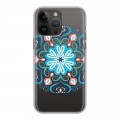 Полупрозрачный дизайнерский пластиковый чехол для Iphone 14 Pro Max Голубые мандалы