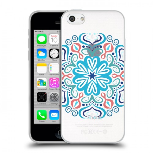 Полупрозрачный дизайнерский пластиковый чехол для Iphone 5c Голубые мандалы