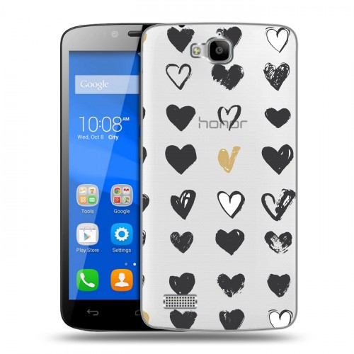 Полупрозрачный дизайнерский пластиковый чехол для Huawei Honor 3C Lite Стильные сердца