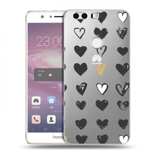 Полупрозрачный дизайнерский пластиковый чехол для Huawei Honor 8 Стильные сердца