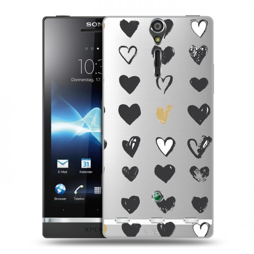 Полупрозрачный дизайнерский пластиковый чехол для Sony Xperia S Стильные сердца