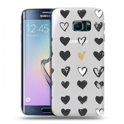 Полупрозрачный дизайнерский пластиковый чехол для Samsung Galaxy S6 Edge Стильные сердца