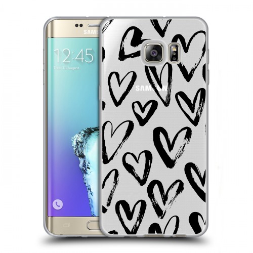 Полупрозрачный дизайнерский пластиковый чехол для Samsung Galaxy S6 Edge Plus Стильные сердца