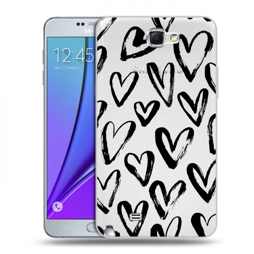 Полупрозрачный дизайнерский пластиковый чехол для Samsung Galaxy Note 2 Стильные сердца
