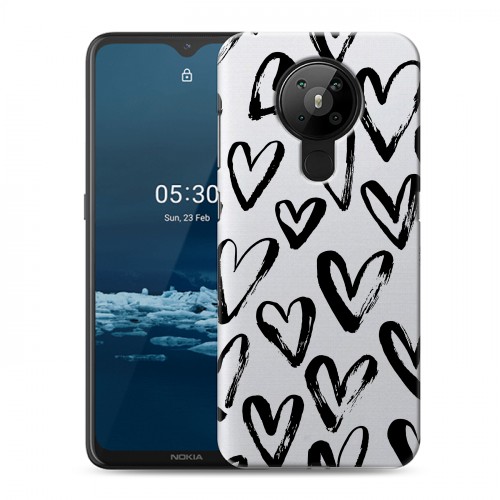 Полупрозрачный дизайнерский пластиковый чехол для Nokia 5.3 Стильные сердца
