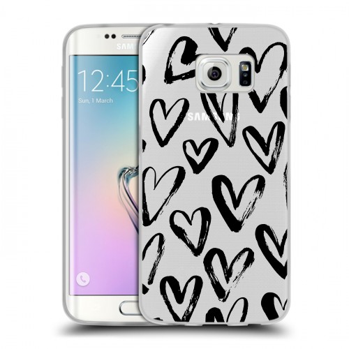 Полупрозрачный дизайнерский пластиковый чехол для Samsung Galaxy S6 Edge Стильные сердца