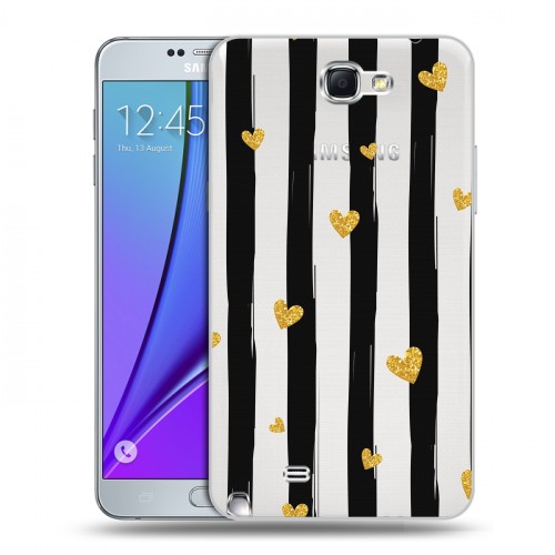 Полупрозрачный дизайнерский пластиковый чехол для Samsung Galaxy Note 2 Стильные сердца