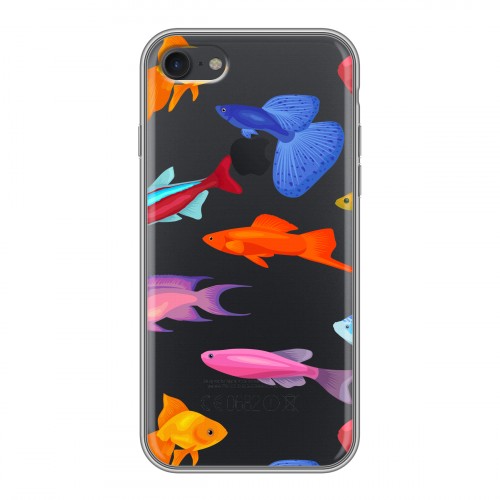 Полупрозрачный дизайнерский силиконовый чехол для Iphone 7 Прозрачные рыбы