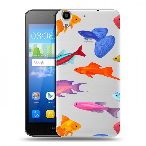 Полупрозрачный дизайнерский пластиковый чехол для Huawei Y6 Прозрачные рыбы