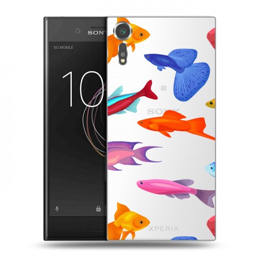 Полупрозрачный дизайнерский пластиковый чехол для Sony Xperia XZs Прозрачные рыбы