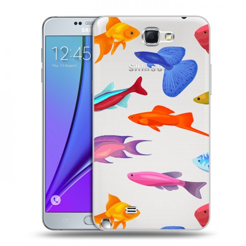 Полупрозрачный дизайнерский пластиковый чехол для Samsung Galaxy Note 2 Прозрачные рыбы