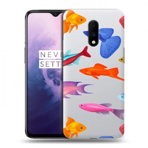 Полупрозрачный дизайнерский пластиковый чехол для OnePlus 7 Прозрачные рыбы