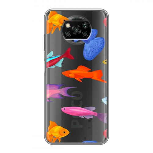 Полупрозрачный дизайнерский силиконовый с усиленными углами чехол для Xiaomi Poco X3 Прозрачные рыбы