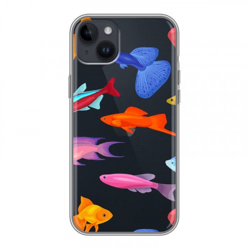 Полупрозрачный дизайнерский пластиковый чехол для Iphone 14 Plus Прозрачные рыбы