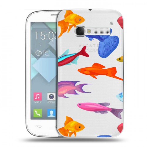 Полупрозрачный дизайнерский пластиковый чехол для Alcatel One Touch Pop C5 Прозрачные рыбы