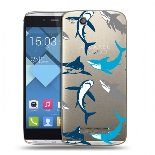 Полупрозрачный дизайнерский пластиковый чехол для Alcatel One Touch Idol Alpha Прозрачные рыбы