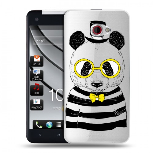 Полупрозрачный дизайнерский пластиковый чехол для HTC Butterfly S Прозрачные панды