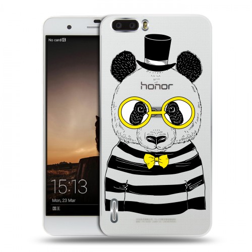 Полупрозрачный дизайнерский пластиковый чехол для Huawei Honor 6 Plus Прозрачные панды