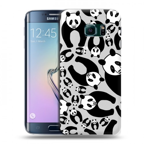 Полупрозрачный дизайнерский пластиковый чехол для Samsung Galaxy S6 Edge Панды