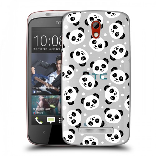 Полупрозрачный дизайнерский пластиковый чехол для HTC Desire 500 Панды