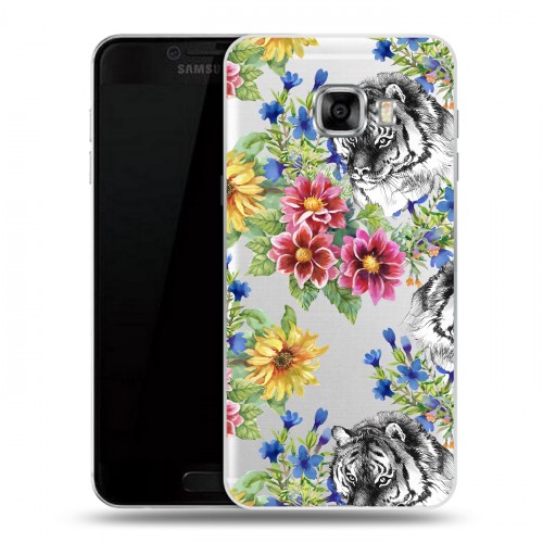 Полупрозрачный дизайнерский пластиковый чехол для Samsung Galaxy C5 Летние принты Тигр