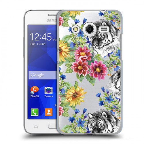 Полупрозрачный дизайнерский пластиковый чехол для Samsung Galaxy Core 2 Летние принты Тигр