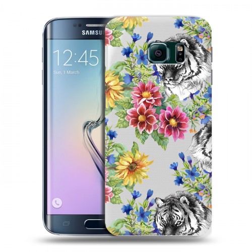 Полупрозрачный дизайнерский пластиковый чехол для Samsung Galaxy S6 Edge Летние принты Тигр