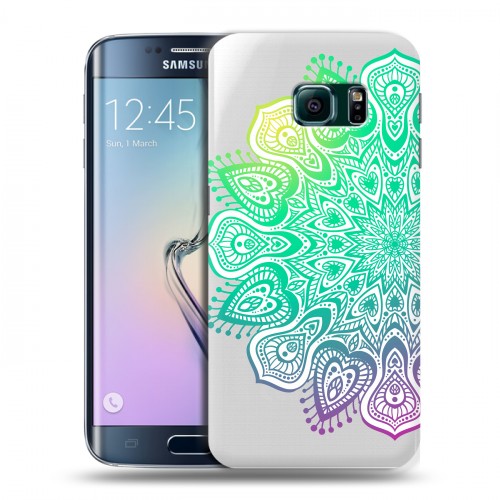 Полупрозрачный дизайнерский пластиковый чехол для Samsung Galaxy S6 Edge Прозрачные мандалы