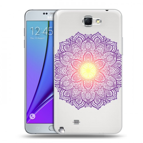 Полупрозрачный дизайнерский пластиковый чехол для Samsung Galaxy Note 2 Прозрачные мандалы