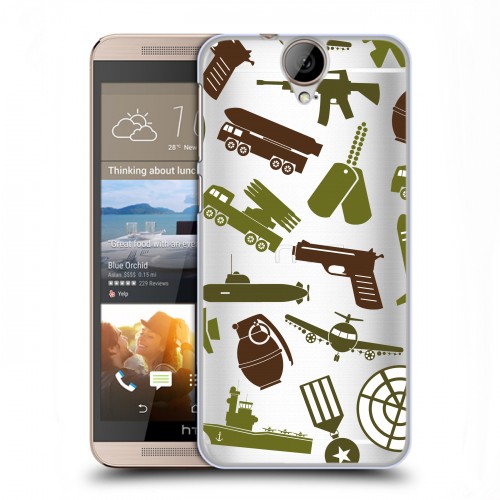 Полупрозрачный дизайнерский пластиковый чехол для HTC One E9+ Стикеры к Дню Победы