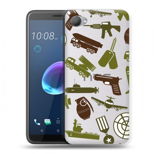 Полупрозрачный дизайнерский пластиковый чехол для HTC Desire 12 Стикеры к Дню Победы