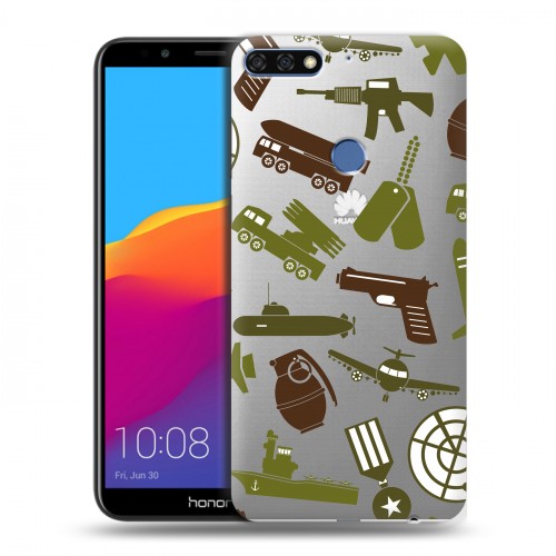 Полупрозрачный дизайнерский пластиковый чехол для Huawei Honor 7C Pro Стикеры к Дню Победы