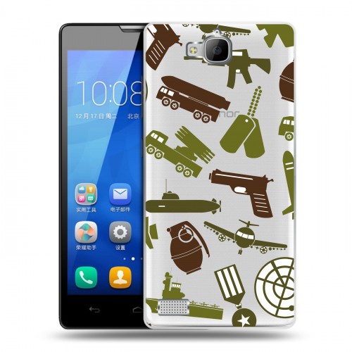 Полупрозрачный дизайнерский пластиковый чехол для Huawei Honor 3c Стикеры к Дню Победы