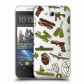 Полупрозрачный дизайнерский пластиковый чехол для HTC Desire 616 Стикеры к Дню Победы